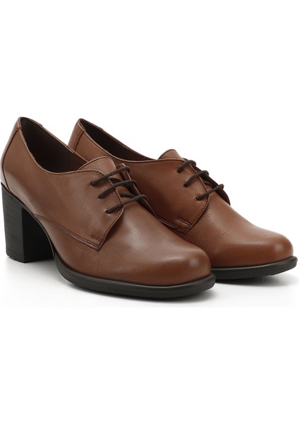 Kadın Taba Bağcıklı Orta Kalın Topuklu Hakiki Deri Oxford Ayakkabı modelleri