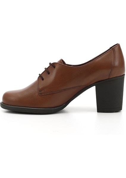 Kadın Taba Bağcıklı Orta Kalın Topuklu Hakiki Deri Oxford Ayakkabı fırsatları