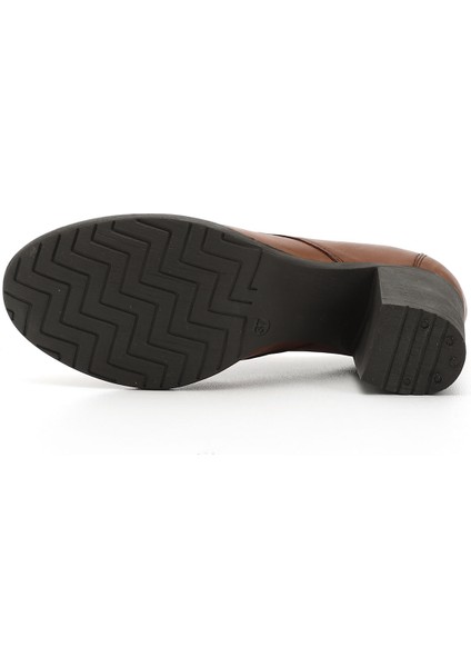 Kadın Taba Bağcıklı Orta Kalın Topuklu Hakiki Deri Oxford Ayakkabı indirimleri