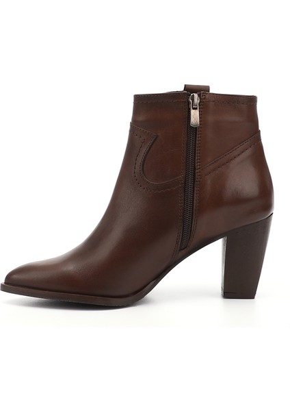 Kadın Kahve Antik Fermuarlı Sivri Burun Hakiki Deri Bot modelleri