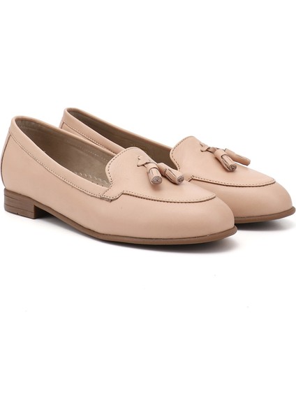Gön Hakiki Deri Yuvarlak Burun Düz Taban Püsküllü Kadın Babet 24259 fiyatları