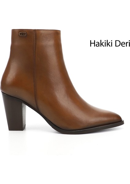 Kadın Taba Fermuarlı Sivri Burun Hakiki Deri Bot