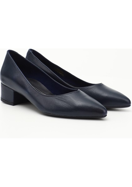 Kadın Antik Lacivert Kısa Kalın Topuklu Hakiki Deri Ayakkabı fiyatları