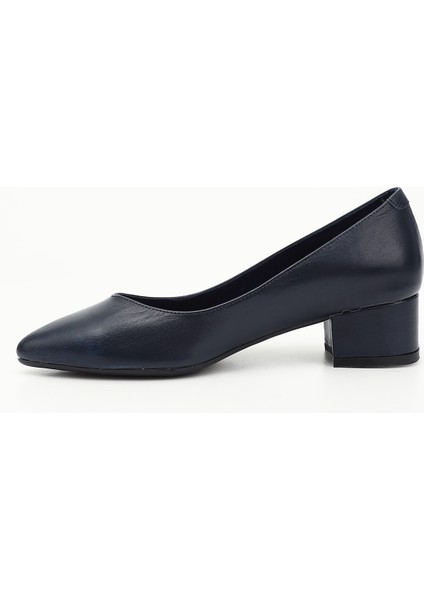Kadın Antik Lacivert Kısa Kalın Topuklu Hakiki Deri Ayakkabı modelleri
