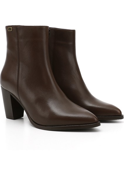 Kadın Kahve Fermuarlı Sivri Burun Hakiki Deri Bot fiyatları