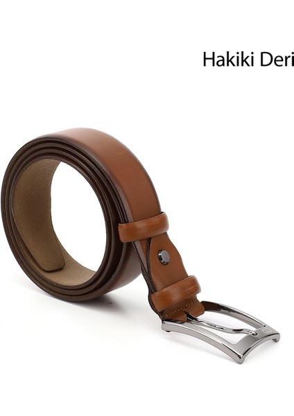 Erkek Taba Hakiki Deri 3,5 Cm Klasik Kemer