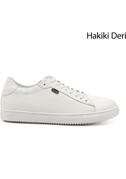 Kadın Beyaz Bağcıklı Termo Taban Hakiki Deri Sneaker