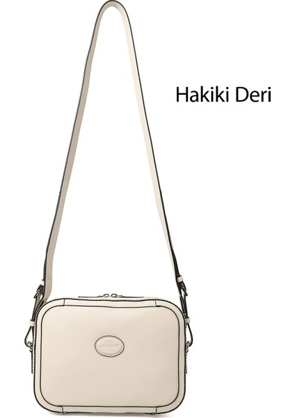 Kadın Bej Hakiki Deri Uzun Askılı Omuz Çantası