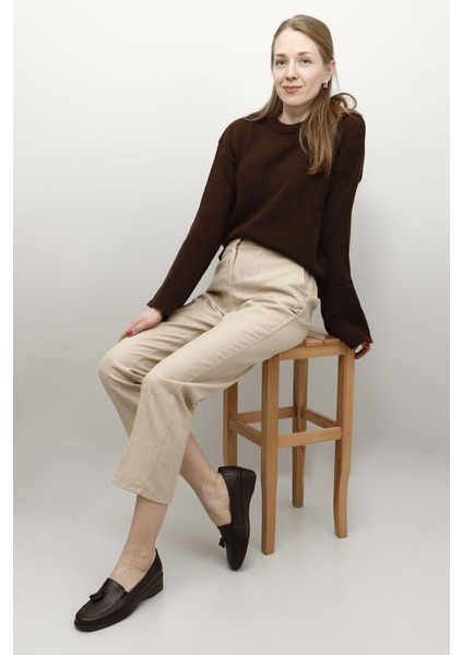 Kadın Kahve Dolgu Taban Püsküllü Hakiki Deri Ayakkabı fiyatları