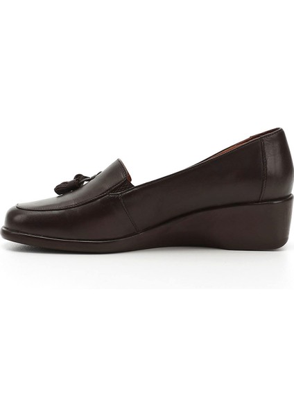Kadın Kahve Dolgu Taban Püsküllü Hakiki Deri Ayakkabı fırsatları