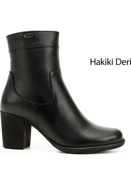 Gön Hakiki Deri Yuvarlak Burun Kauçuk Taban Topuklu Fermuarlı Kadın Günlük Bot 48457