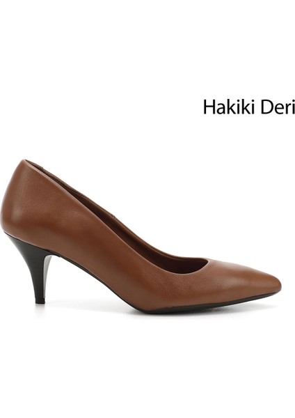 Gön Hakiki Deri Sivri Burun İnce Orta Topuklu Stiletto Kadın Ayakkabı 24236