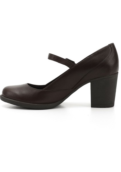 Kadın Kahve Antik Kalın Topuklu Mary Jane Hakiki Deri Ayakkabı modelleri