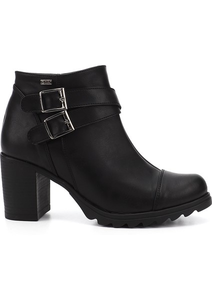 Kadın Siyah Fermuarlı Kalın Topuklu Bot