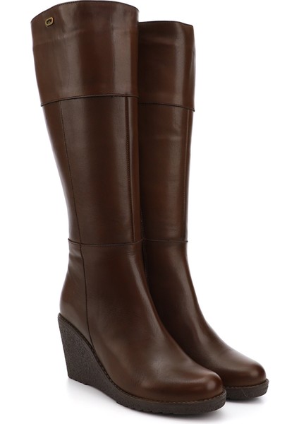 Kadın Kahve Fermuarlı Dolgu Topuklu Hakiki Deri Çizme modelleri