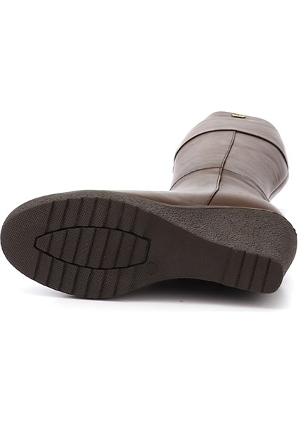 Kadın Kahve Fermuarlı Dolgu Topuklu Hakiki Deri Çizme indirimleri