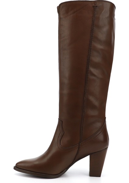 Kadın Kahve Sivri Burun Kalın Topuklu Hakiki Deri Çizme fırsatları