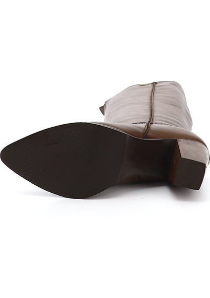 Kadın Kahve Sivri Burun Kalın Topuklu Hakiki Deri Çizme indirimleri
