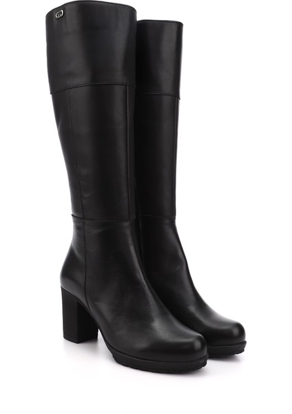 Kadın Siyah Fermuarlı Kalın Topuklu Hakiki Deri Çizme modelleri