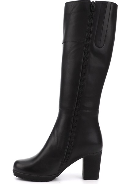 Kadın Siyah Fermuarlı Kalın Topuklu Hakiki Deri Çizme fırsatları