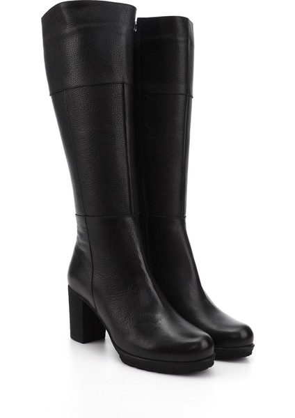 Kadın Siyah Fermuarlı Kalın Topuklu Hakiki Deri Çizme fiyatları