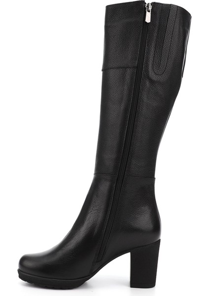 Kadın Siyah Fermuarlı Kalın Topuklu Hakiki Deri Çizme modelleri