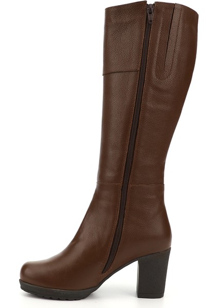 Kadın Kahve Fermuarlı Kalın Topuklu Hakiki Deri Çizme fırsatları
