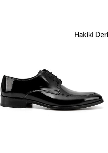 Erkek Siyah Bağcıklı Kösele Taban Hakiki Deri Klasik Ayakkabı