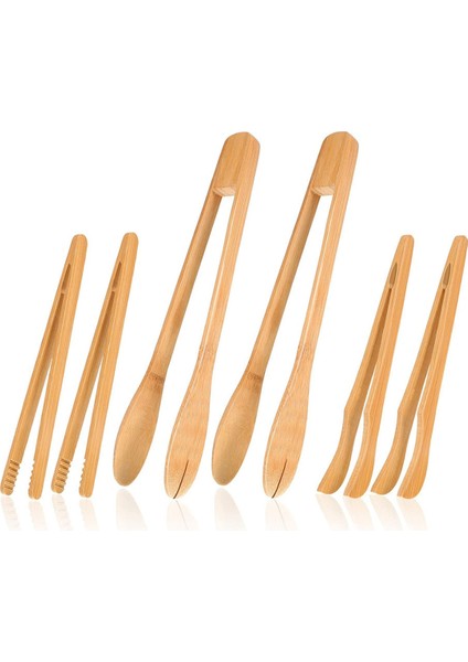 6 Adet Bambu Kaplama Pişirme Için Ahşap Kızartma Makinesi Maşaları Uzun Mutfak Pişirme Peynir Pastırma Almak Için Salata Maşaları (Yurt Dışından)