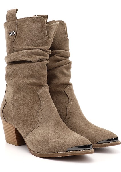 Kadın Vizon Süet Sivri Burun Kalın Topuklu Kovboy Çizme fiyatları