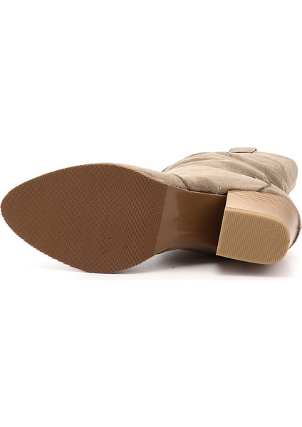 Kadın Vizon Süet Sivri Burun Kalın Topuklu Kovboy Çizme fırsatları