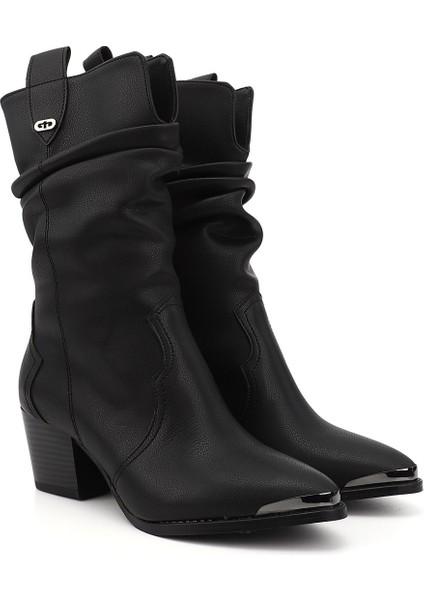 Kadın Siyah Sivri Burun Kalın Topuklu Kovboy Çizme fiyatları