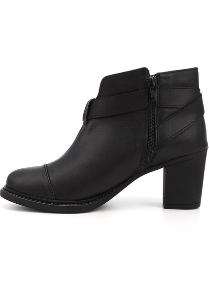 Hakiki Deri Yuvarlak Burun Topuklu Fermuarlı Bantlı Kadın Günlük Bot 54460 fırsatları