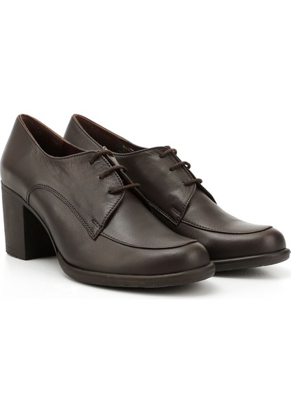 Kadın Kahve Antik Bağcıklı Orta Kalın Topuklu Hakiki Deri Oxford Ayakkabı modelleri