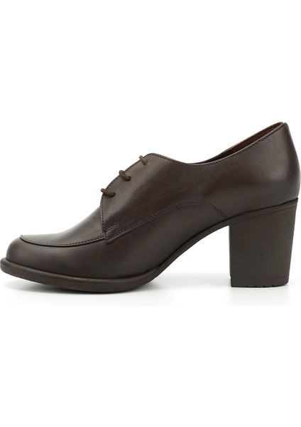 Kadın Kahve Antik Bağcıklı Orta Kalın Topuklu Hakiki Deri Oxford Ayakkabı fırsatları