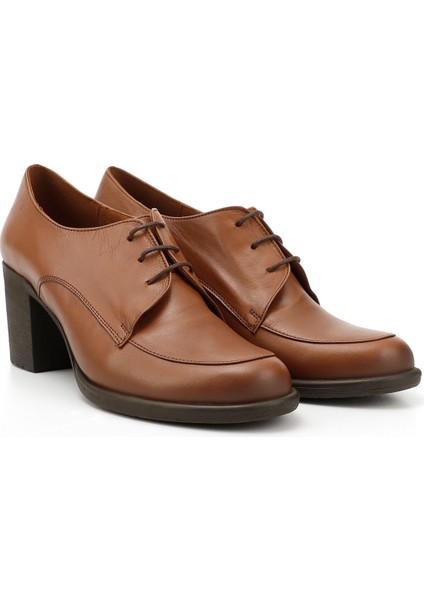 Gön Hakiki Deri Yuvarlak Burun Kalın Topuklu Kauçuk Taban Bağcıklı Kadın Ayakkabı 24071 modelleri