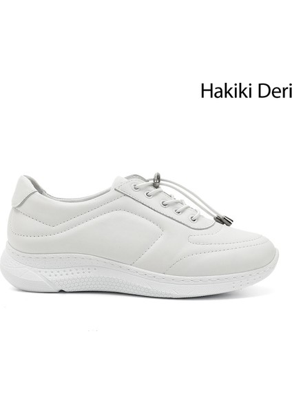Gön Hakiki Deri Yuvarlak Burun Dolgu Taban Bağcıklı Kadın Sneaker 42320