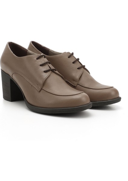Kadın Vizon Antik Bağcıklı Orta Kalın Topuklu Hakiki Deri Oxford Ayakkabı modelleri