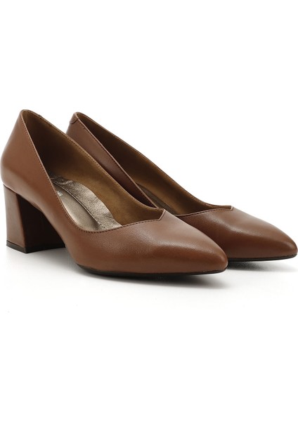 Kadın Taba Antik Sivri Burun Orta Kalın Topuklu Hakiki Deri Ayakkabı modelleri