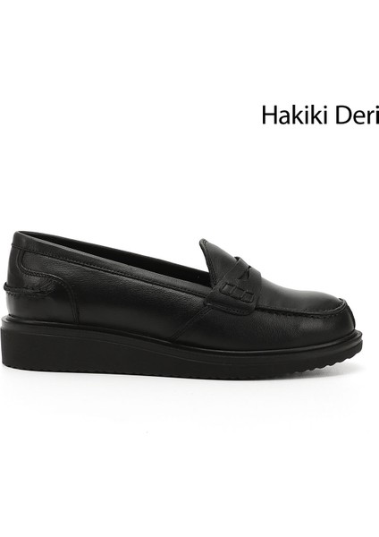 Gön Hakiki Deri Yuvarlak Burun Dolgu Taban Loafer Kadın Günlük Ayakkabı 24092