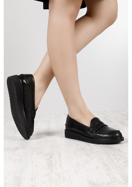 Gön Hakiki Deri Yuvarlak Burun Dolgu Taban Loafer Kadın Günlük Ayakkabı 24092 fiyatları