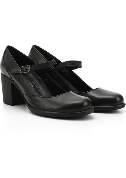 Gön Hakiki Deri Yuvarlak Burun Orta Topuklu Kauçuk Taban Kadın Ayakkabı 24136 modelleri
