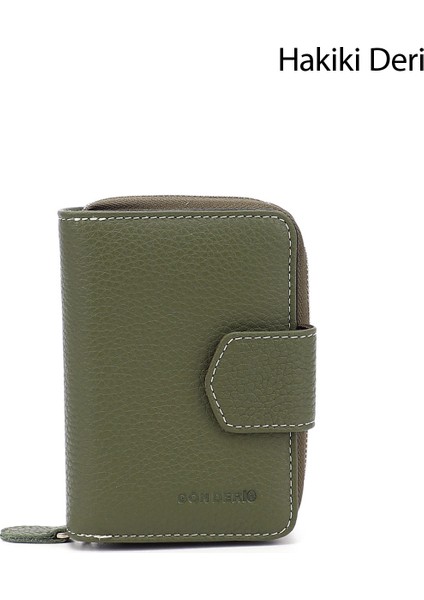 Kadın Yeşil - Kahve Dikey Hakiki Deri Cüzdan