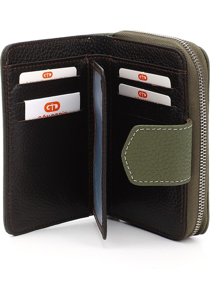 Kadın Yeşil - Kahve Dikey Hakiki Deri Cüzdan fırsatları