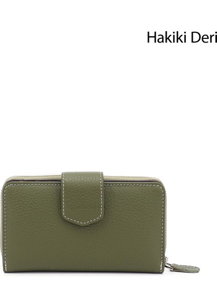 Kadın Yeşil - Kahve Yatay Hakiki Deri Cüzdan