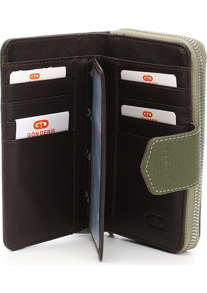 Kadın Yeşil - Kahve Yatay Hakiki Deri Cüzdan fırsatları