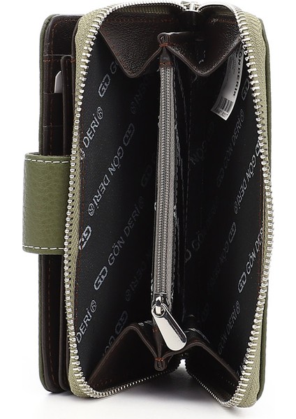 Kadın Yeşil - Kahve Yatay Hakiki Deri Cüzdan indirimleri