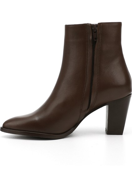 Kadın Kahve Fermuarlı Sivri Burun Hakiki Deri Bot modelleri