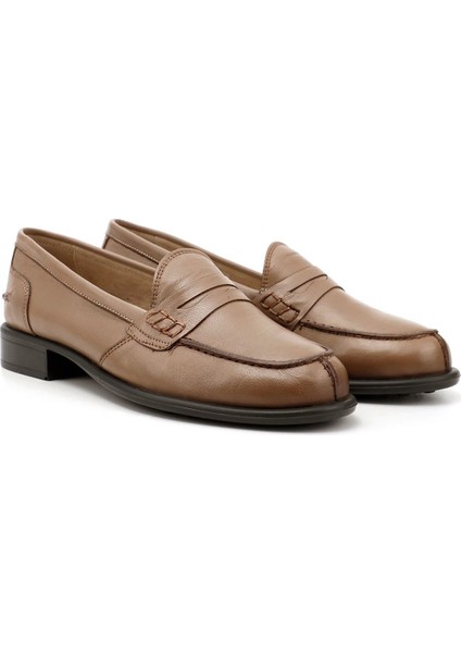 Gön Hakiki Deri Yuvarlak Burun Kısa Topuklu Loafer Kadın Günlük Ayakkabı 24138 fiyatları