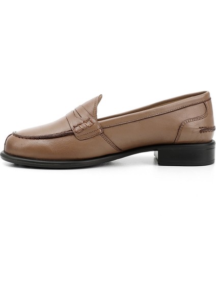 Gön Hakiki Deri Yuvarlak Burun Kısa Topuklu Loafer Kadın Günlük Ayakkabı 24138 modelleri